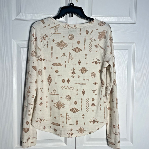 Rank 45 Shirt Men Large Beige Aztech Geo Native Print Waffle Knit Base Layer - Picture 3 of 12